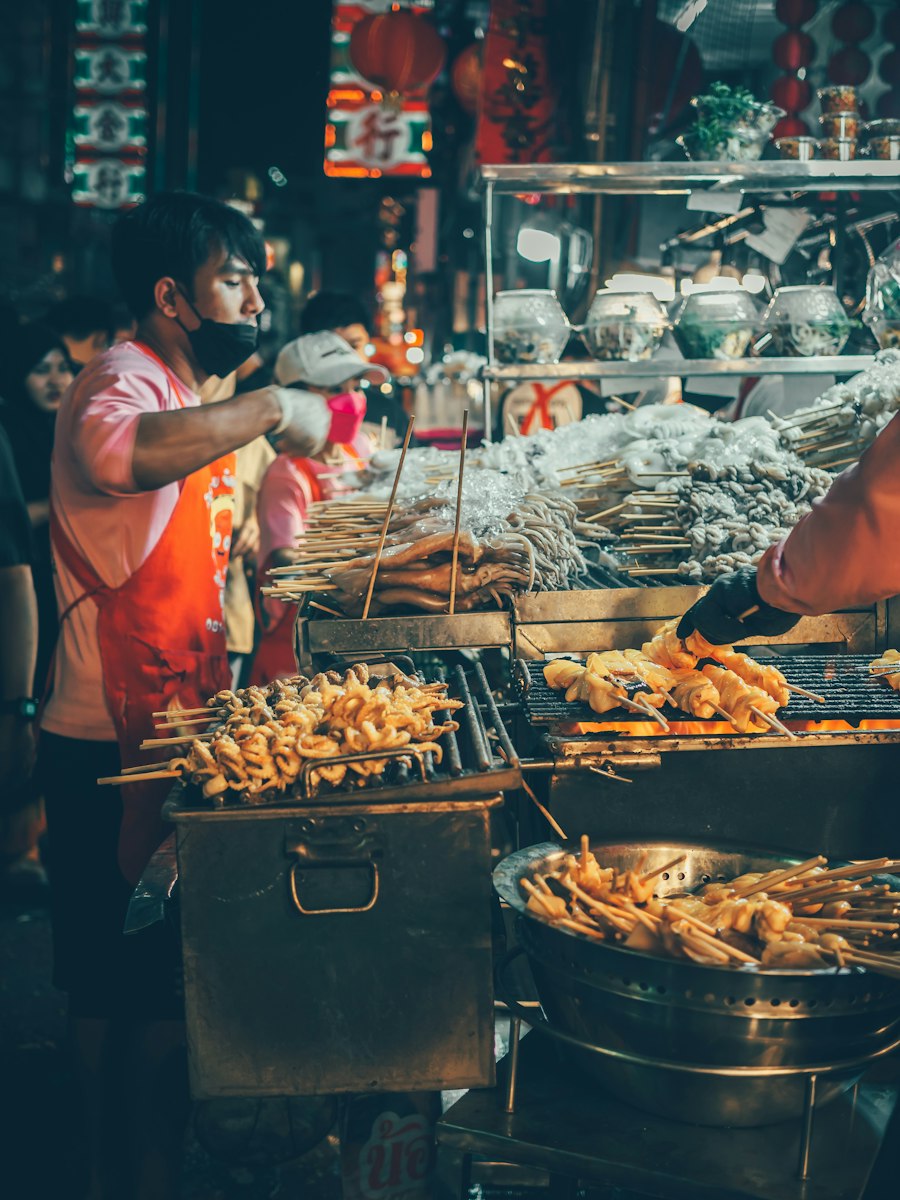 Food being prepared at a Bangkok market